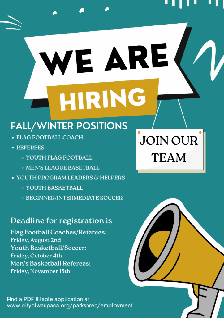 Parks/Rec PT Fall & Winter Positions City of Waupaca, WI